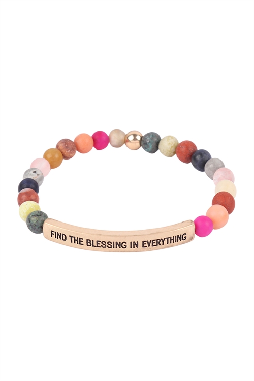 S21-11-1-HDB3441DMT - FIND THE BLESSING IN EVERYTHING INSPIRATIONAL BRACELET-DARK MULTICOLOR/6PCS