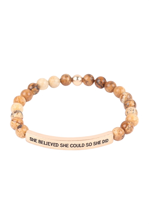 S19-12-3-HDB3443LCT - SHE BELIEVE SHE COULD SO SHE DID INSPIRATIONAL BRACELET-BROWN/6PCS