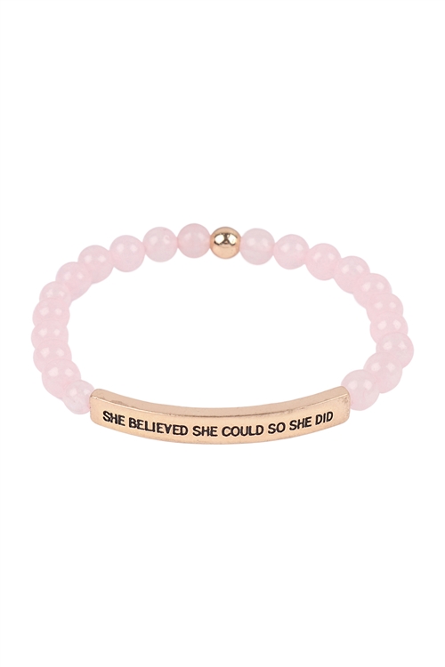 S5-5-1-HDB3443PK-1 - SHE BELIEVE SHE COULD SO SHE DID INSPIRATIONAL BRACELET-PINK/1PC