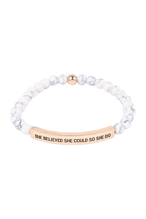 S19-12-3-HDB3443WT - SHE BELIEVE SHE COULD SO SHE DID INSPIRATIONAL BRACELET-WHITE/6PCS