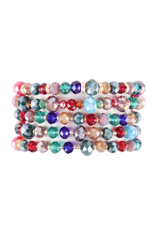 S23-12-1-HDB3515MT - ROUNDELL BEAD 5 LINE STOCK CHARM BRACELET SET - MULTICOLOR/6PCS