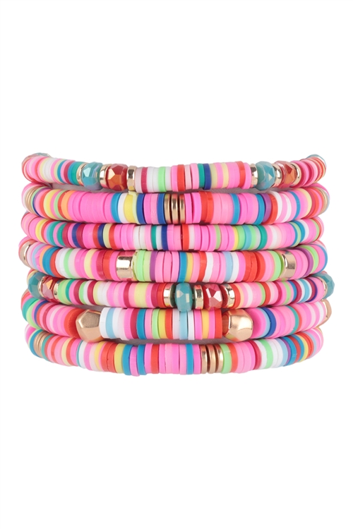 S26-2-1-HDB3664MIX - FIMO CHARM STACKABLE BRACELET SET - MIX PINK/6PCS