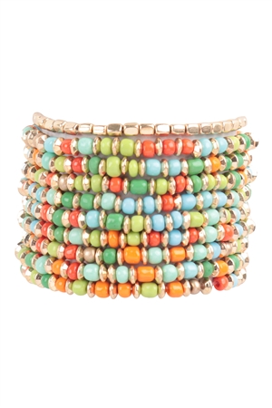 S27-1-2-HDB3760MT - SEED BEAD, CCB STACKABLE, LAYERED VERSATILE BRACELET-MULTICOLOR/6PCS