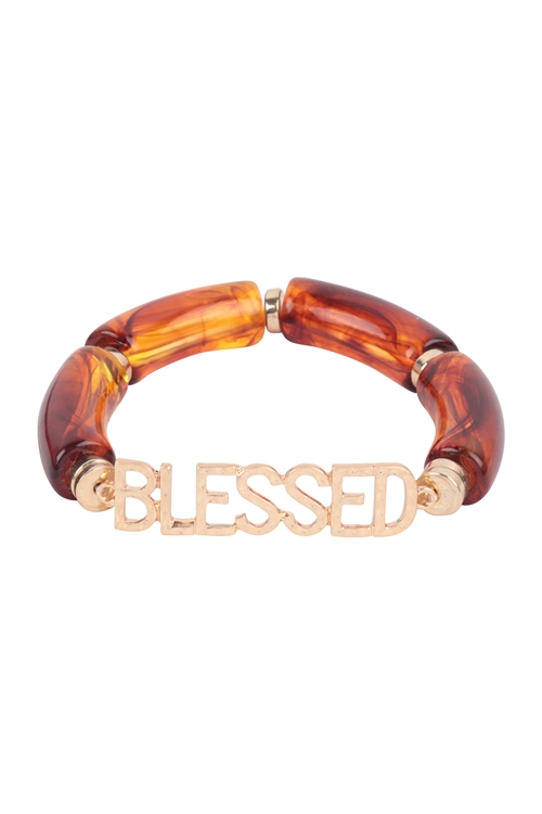 S17-1-1-HDB3772LEO - BLESSED TUBULAR BEADS RESIN STRETCH BRACELET-LEOPARD/6PCS (NOW $1.00 ONLY!)