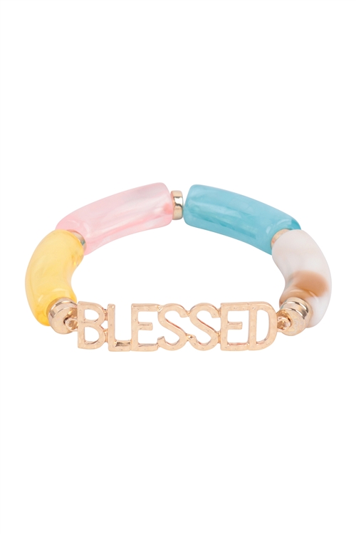 S17-2-1-HDB3772LMT - BLESSED TUBULAR BEADS RESIN STRETCH BRACELET-LIGHT MINT/6PCS (NOW $1.00 ONLY!)