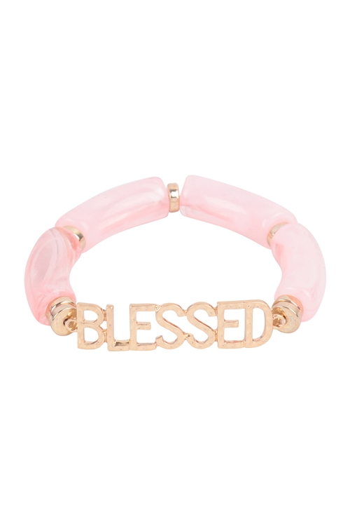 S17-1-1-HDB3772PK - BLESSED TUBULAR BEADS RESIN STRETCH BRACELET-PINK/6PCS (NOW $1.00 ONLY!)