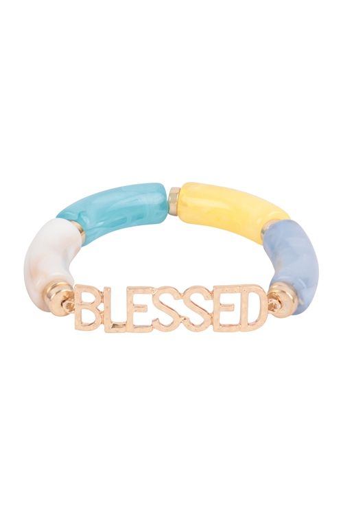 S17-2-1-HDB3772PMT - BLESSED TUBULAR BEADS RESIN STRETCH BRACELET-LIGHT MULTICOLOR/6PCS (NOW $1.00 ONLY!)