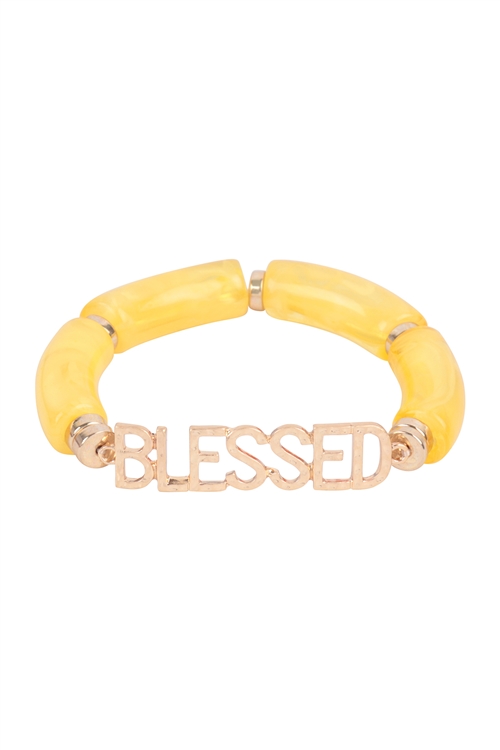 S17-2-1-HDB3772YW - BLESSED TUBULAR BEADS RESIN STRETCH BRACELET-YELLOW/6PCS (NOW $1.00 ONLY!)