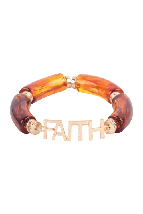 S17-2-1-HDB3773LEO - FAITH TUBULAR BEADS RESIN STRETCH BRACELET-LEOPARD/6PCS (NOW $1.00 ONLY!)