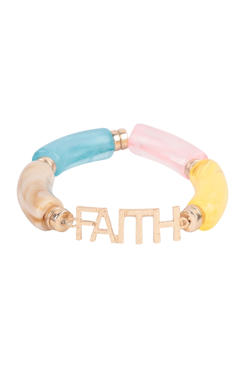 S17-1-1-HDB3773PMT - FAITH TUBULAR BEADS RESIN STRETCH BRACELET-LIGHT MULITOCOLOR/6PCS (NOW $1.00 ONLY!)