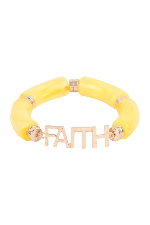 S24-1-1-HDB3773YW - FAITH TUBULAR BEADS RESIN STRETCH BRACELET-YELLOW/6PCS (NOW $1.00 ONLY!)