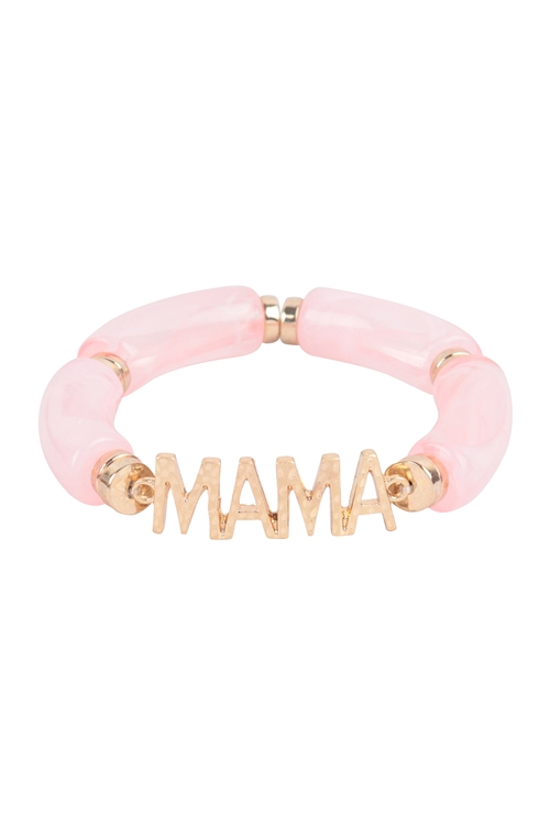 S24-1-1-HDB3774PK - MAMA TUBULAR BEADS RESIN STRETCH BRACELET-PINK/6PCS