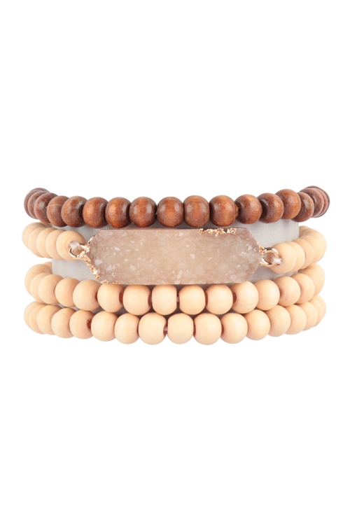 S27-1-1-HDB3786IV - DRUZY WOOD BEAD STACKABLE BRACELETE SET-IVORY/6PCS (NOW $1.75 ONLY!)