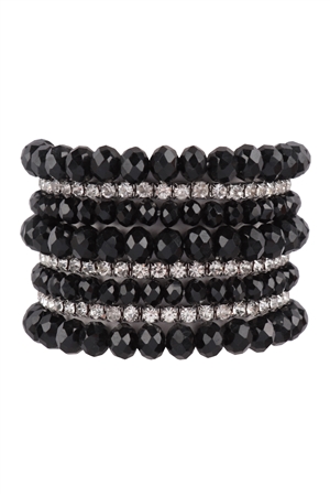 S17-11-3-HDB3800JT - RONDELLE, RHINESTONE BEADS STACKABLE BRACELET SET-BLACK/6PCS