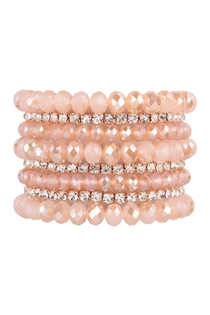 S23-3-3-HDB3800PK-1 - RONDELLE, RHINESTONE BEADS STACKABLE BRACELET SET-PINK/1PC