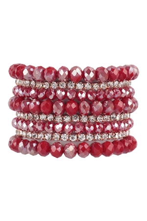 S20-5-1-HDB3800RD - RONDELLE, RHINESTONE BEADS STACKABLE BRACELET SET-RED/6PCS