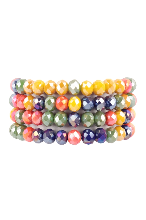 S19-9-3-HDB3804DMT - RONDELLE BEADS 4 LAYERED STACKABLE STRETCH BRACELET SET-DARK MULTICOLOR/6PCS (NOW $ 2.00 ONLY!)