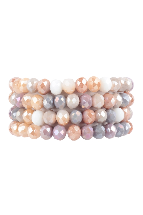 S19-9-3-HDB3804GY - RONDELLE BEADS 4 LAYERED STACKABLE STRETCH BRACELET SET-GRAY/6PCS