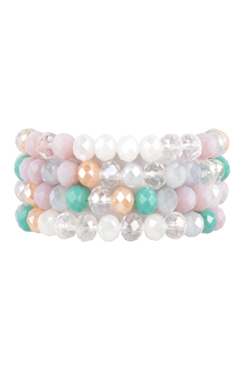 S20-7-2-HDB3804LMT - RONDELLE BEADS 4 LAYERED STACKABLE STRETCH BRACELET SET-LIGHT MINT/6PCS (NOW $ 2.00 ONLY!)