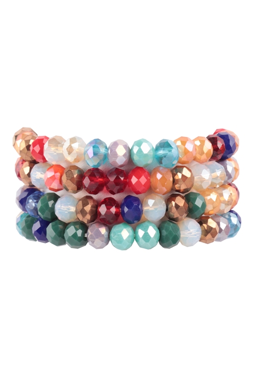 S20-7-2-HDB3804MIX - (CHRISTMAS) RONDELLE BEADS 4 LAYERED STACKABLE STRETCH BRACELET SET-MIX/6PCS (NOW $ 2.00 ONLY!)