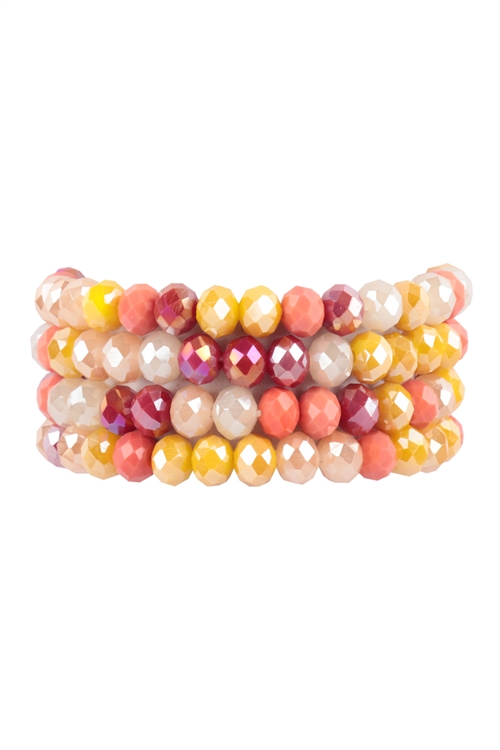 S18-4-1-HDB3804MT - RONDELLE BEADS 4 LAYERED STACKABLE STRETCH BRACELET SET-MULTICOLOR/6PCS (NOW $ 2.00 ONLY!)