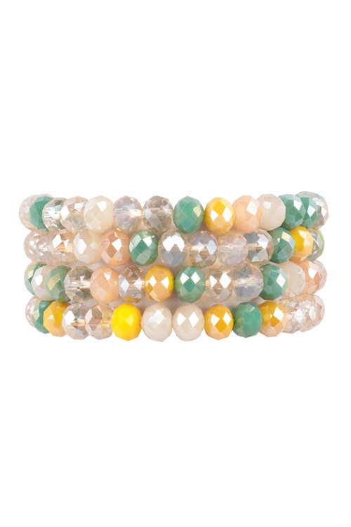 S20-5-2-HDB3804PMT - RONDELLE BEADS 4 LAYERED STACKABLE STRETCH BRACELET SET-LIGHT MULTICOLOR/6PCS (NOW $ 2.00 ONLY!)