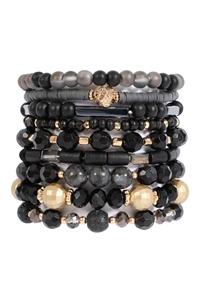 S29-7-1-HDB3859BKA -  MIX BEADS WOOD FIMO LAYERED CHARM VERSATILE BRACELET-BLACK  1/6PCS