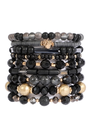 S29-7-1-HDB3859BKA -  MIX BEADS WOOD FIMO LAYERED CHARM VERSATILE BRACELET-BLACK  1/6PCS