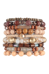 S29-7-1-HDB3859BR-1 - MIX BEADS WOOD FIMO LAYERED CHARM VERSATILE BRACELET-BROWN/1PC