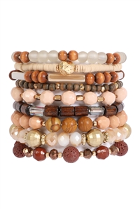 S29-7-1-HDB3859BRA -  MIX BEADS WOOD FIMO LAYERED CHARM VERSATILE BRACELET-BROWN 1/6PCS