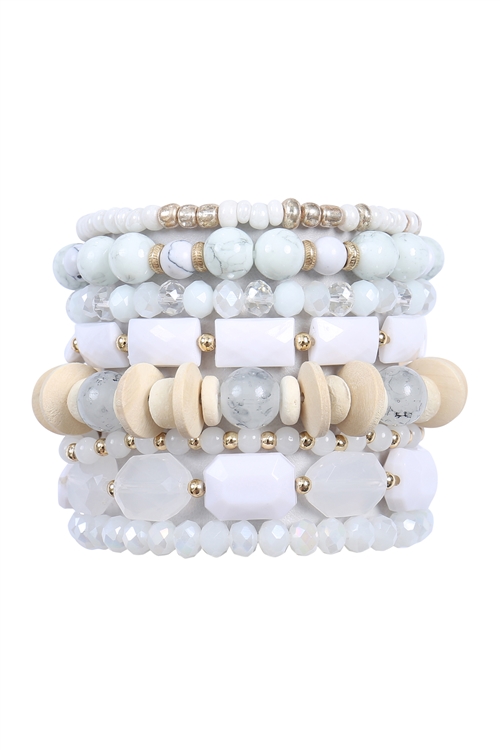 S28-3-2-HDB3949NA-1 - CHARM MIX BEADS NATURAL STONE WOOD LAYERED VERSATILE BRACELET SET-NATURAL/1PC