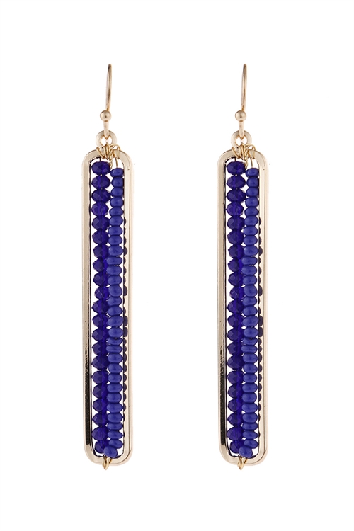 S23-2-4-HDE1918DBL DARK BLUE BAR CUTOUT BEADED DROP EARRINGS/6PAIRS (NOW $1.00 ONLY!)