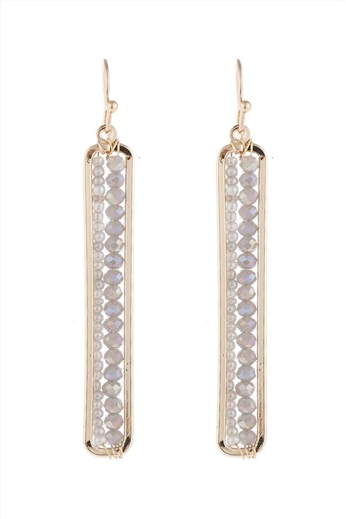 A2-4-2-HDE1918GY-1 GRAY BAR CUTOUT BEADED DROP EARRINGS/1PAIR  (NOW $1.00 ONLY!)
