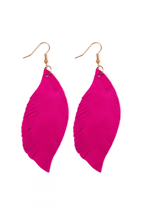 S4-4-2-HDE2196HPK HOT PINK FRINGE SUEDE LEATHER EARRINGS/6PAIRS