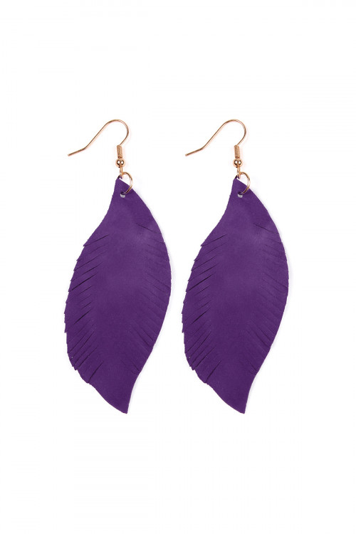 S25-8-4-HDE2196PU PURPLE FRINGE SUEDE LEATHER EARRINGS/6PAIRS