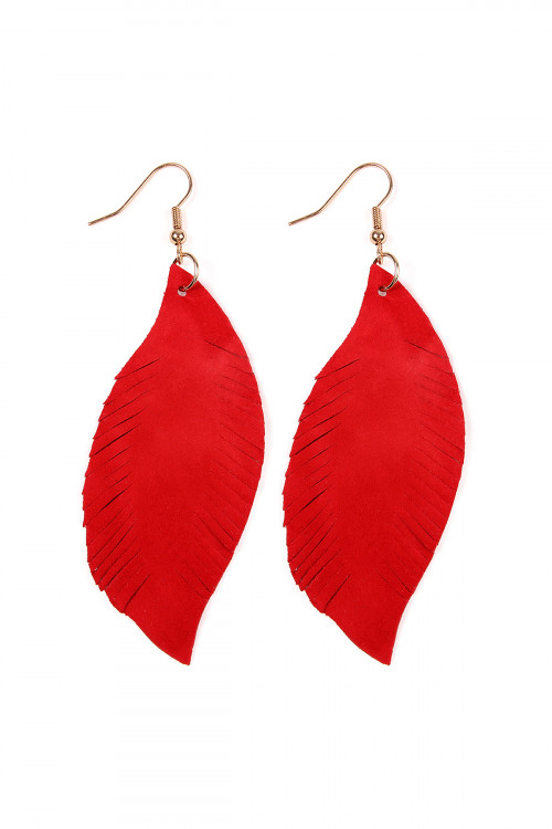 237-G-HDE2196RD RED FRINGE SUEDE LEATHER EARRINGS/6PAIRS