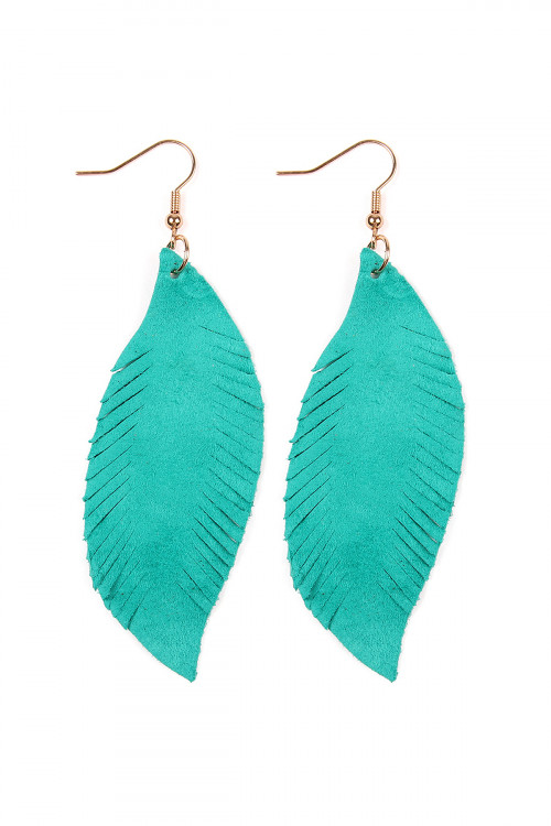 S4-6-4-HDE2196TL TEAL FRINGE SUEDE LEATHER EARRINGS/6PAIRS