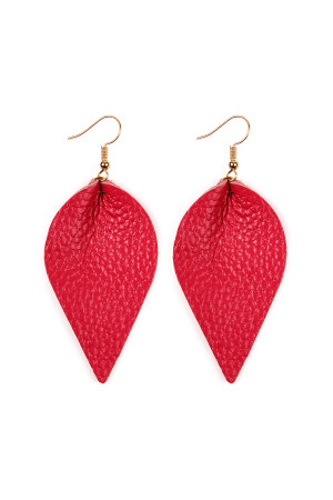 S25-8-4-HDE2205FS FUCHSIA TEARDROP SHAPE PINCHED LEATHER EARRINGS/6PAIRS