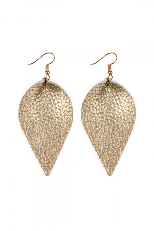S25-8-4-HDE2205G GOLD TEARDROP SHAPE PINCHED LEATHER EARRINGS/6PAIRS