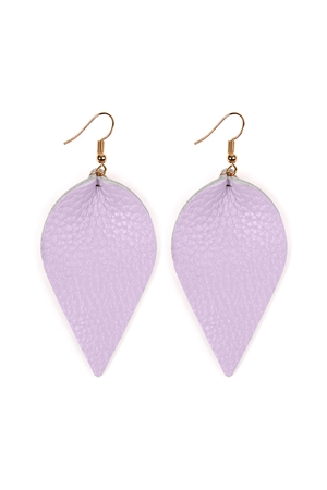 S29-9-1-HDE2205LPU-1 LIGHT PURPLE TEARDROP SHAPE PINCHED LEATHER EARRINGS/1PAIR