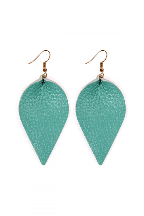 S25-8-4-HDE2205MN MINT TEARDROP SHAPE PINCHED LEATHER EARRINGS/6PAIRS