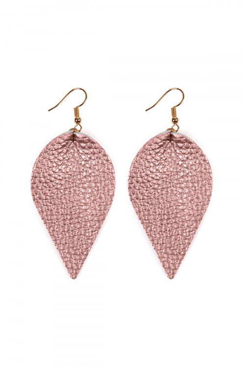 S25-8-4-HDE2205MPK METALLIC PINK TEARDROP SHAPE PINCHED LEATHER EARRINGS/6PAIRS