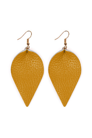 S25-8-4-HDE2205MU MUSTARD TEARDROP SHAPE PINCHED LEATHER EARRINGS/6PAIRS