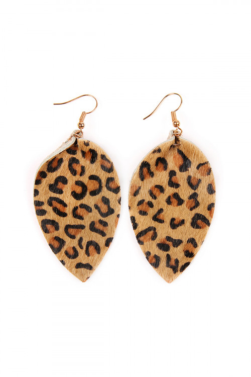 S4-6-2-HDE2206BR BROWN LEOPARD LEATHER DROP EARRINGS/6PAIRS