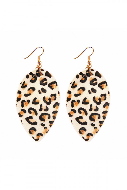 S25-1-4-HDE2206WT WHITE LEOPARD LEATHER DROP EARRINGS/6PAIRS