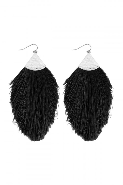 S22-13-2-HDE2232BKS SILVER BLACK TASSEL DROP EARRINGS/6PAIRS