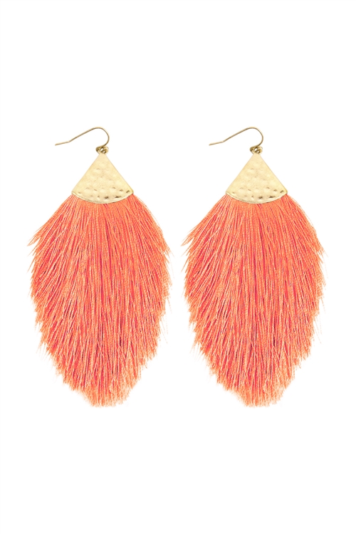 S23-10-2-HDE2232DSAL DARK SALMON TASSEL WITH HAMMERED METAL HOOK DROP EARRINGS/6PAIRS