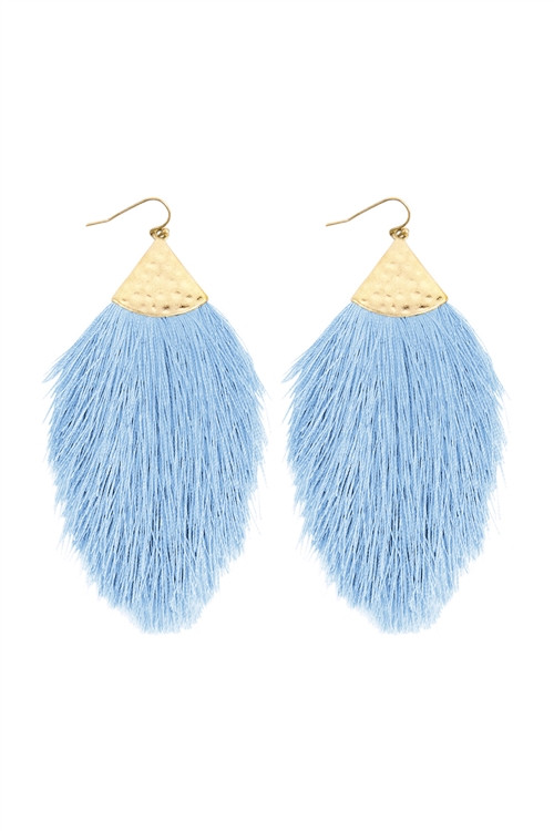 S18-11-1/S24-5-3-HDE2232PER LIGHT BLUE TASSEL WITH HAMMERED METAL HOOK DROP EARRINGS/6PAIRS