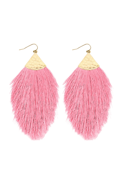 S18-5-3-HDE2232PK PINK TASSEL WITH HAMMERED METAL HOOK DROP EARRINGS/6PAIRS