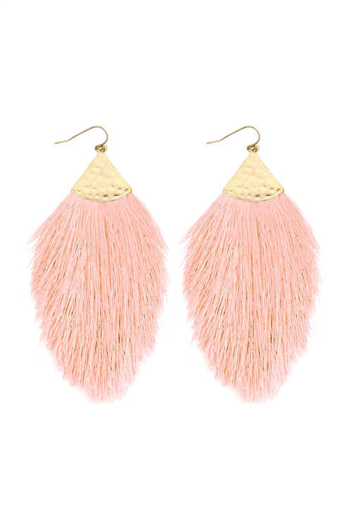 S24-5-2-HDE2232SAL SALMON TASSEL WITH HAMMERED METAL HOOK DROP EARRINGS/6PAIRS